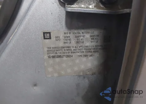 2018 Chevrolet Cruze Lt Auto из США, поврежденный, VIN 1G1BE5SM5J7126654